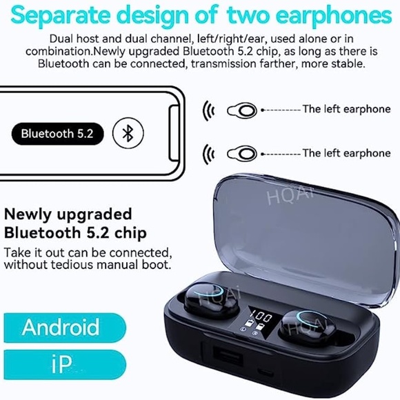 Wireless Headphones- Bluetooth In Ear-Waterproof-Battery Case Charger 5.3 Chip - Picture 6 of 7